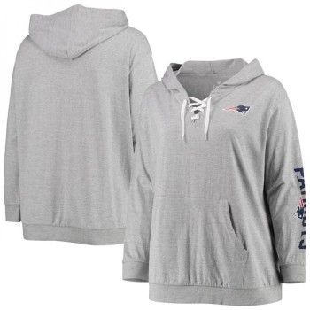 Women's New England Patriots Heathered Gray Lace-Up Pullover Hoodie Women's New England Patriots Heathered Gray Lace-Up Pullover Hoodie