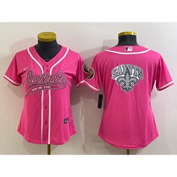 Women's New Orleans Saints Pink Team Big Logo With Patch Cool Base Stitched Baseball Jersey(Run Small)