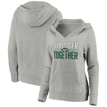 Women's New York Jets Heather Gray Stronger Together Crossover Neck Pullover Hoodie(Run Small) Women's New York Jets Heather Gray Stronger Together Crossover Neck Pullover Hoodie(Run Small)