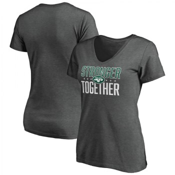 Women's New York Jets Heather Stronger Together Space Dye V-Neck T-Shirt(Run Small) Women's New York Jets Heather Stronger Together Space Dye V-Neck T-Shirt(Run Small)