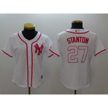Women's New York Yankees #27 Giancarlo Stanton White Pink Cool Base Stitched MLB Jersey Women's New York Yankees #27 Giancarlo Stanton White Pink Cool Base Stitched MLB Jersey