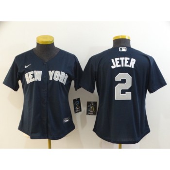 Women's New York Yankees #2 Derek Jeter Navy Cool Base Stitched MLB Jersey(Run Small) Women's New York Yankees #2 Derek Jeter Navy Cool Base Stitched MLB Jersey(Run Small)
