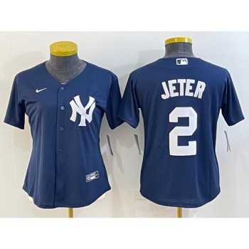 Women's New York Yankees #2 Derek Jeter Navy Stitched Baseball Jersey(Run Small) Women's New York Yankees #2 Derek Jeter Navy Stitched Baseball Jersey(Run Small)