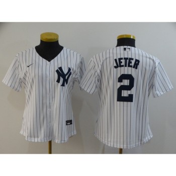 Women's New York Yankees #2 Derek Jeter White Cool Base Stitched MLB Jersey(Run Small) Women's New York Yankees #2 Derek Jeter White Cool Base Stitched MLB Jersey(Run Small)