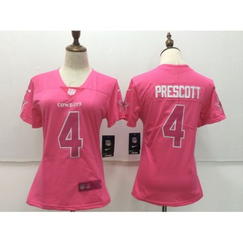 Women's Dallas Cowboys #4 Dak Prescott Pink Stitched NFL Limited Rush Fashion Jersey Women's Dallas Cowboys #4 Dak Prescott Pink Stitched NFL Limited Rush Fashion Jersey