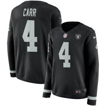 Women's Oakland Raiders #4 Derek Carr Black Therma Long Sleeve Stitched NFL Jersey Women's Oakland Raiders #4 Derek Carr Black Therma Long Sleeve Stitched NFL Jersey