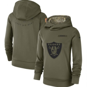 Women's Oakland Raiders Olive Salute to Service Team Logo Performance Pullover NFL Hoodie Women's Oakland Raiders Olive Salute to Service Team Logo Performance Pullover NFL Hoodie
