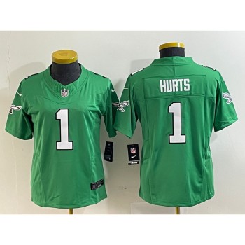 Women's Philadelphia Eagles #1 Jalen Hurts Green 2023 F.U.S.E. Stitched Football Jersey(Run Small) Women's Philadelphia Eagles #1 Jalen Hurts Green 2023 F.U.S.E. Stitched Football Jersey(Run Small)