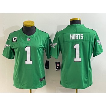 Women's Philadelphia Eagles #1 Jalen Hurts Green 2023 F.U.S.E. With C Patch Stitched Football Jersey(Run Small) Women's Philadelphia Eagles #1 Jalen Hurts Green 2023 F.U.S.E. With C Patch Stitched Football Jersey(Run Small)