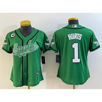 Women's Philadelphia Eagles #1 Jalen Hurts Green With 3-Star C Patch Cool Base Stitched Baseball Jersey(Run Small) Women's Philadelphia Eagles #1 Jalen Hurts Green With 3-Star C Patch Cool Base Stitched Baseball Jersey(Run Small)