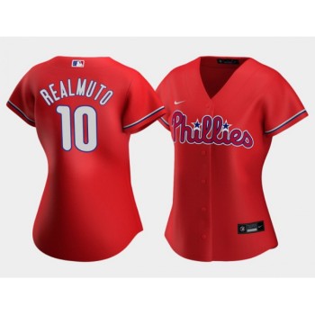 Women's Philadelphia Phillies #10 J.T. Realmuto Red Stitched Baseball Jersey(Run Small) Women's Philadelphia Phillies #10 J.T. Realmuto Red Stitched Baseball Jersey(Run Small)