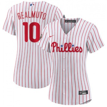Women's Philadelphia Phillies #10 J.T. Realmuto White 2022 World Series Flex Base Stitched Baseball Jersey(Run Small) Women's Philadelphia Phillies #10 J.T. Realmuto White 2022 World Series Flex Base Stitched Baseball Jersey(Run Small)