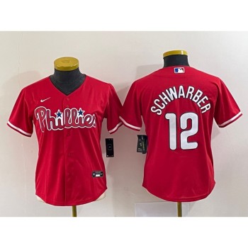 Women's Philadelphia Phillies #12 Kyle Schwarber Red Stitched Baseball Jersey(Run Small) Women's Philadelphia Phillies #12 Kyle Schwarber Red Stitched Baseball Jersey(Run Small)
