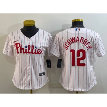 Women's Philadelphia Phillies #12 Kyle Schwarber White Stitched Baseball Jersey(Run Small) Women's Philadelphia Phillies #12 Kyle Schwarber White Stitched Baseball Jersey(Run Small)