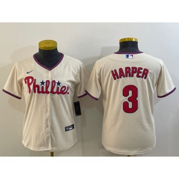Women's Philadelphia Phillies #3 Bryce Harper Cream Cool Base Stitched Baseball Jersey(Run Small) Women's Philadelphia Phillies #3 Bryce Harper Cream Cool Base Stitched Baseball Jersey(Run Small)