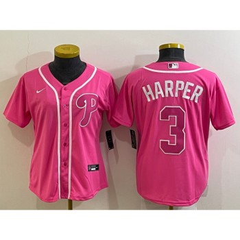 Women's Philadelphia Phillies #3 Bryce Harper Pink Stitched Baseball Jersey(Run Small) Women's Philadelphia Phillies #3 Bryce Harper Pink Stitched Baseball Jersey(Run Small)