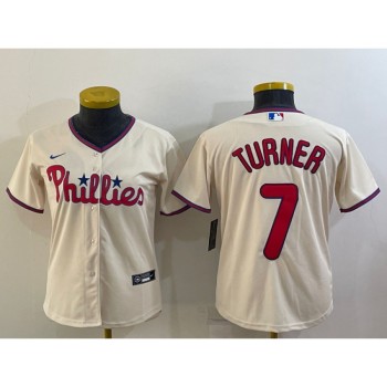 Women's Philadelphia Phillies #7 Trea Turner Cream Cool Base Stitched Baseball Jersey(Run Small) Women's Philadelphia Phillies #7 Trea Turner Cream Cool Base Stitched Baseball Jersey(Run Small)