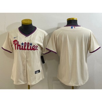 Women's Philadelphia Phillies Blank Cream Cool Base Stitched Baseball Jersey(Run Small) Women's Philadelphia Phillies Blank Cream Cool Base Stitched Baseball Jersey(Run Small)