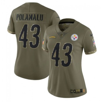 Women's Pittsburgh Steelers #43 Troy Polamalu Olive 2022 Salute To Service Limited Stitched Jersey(Run Small) Women's Pittsburgh Steelers #43 Troy Polamalu Olive 2022 Salute To Service Limited Stitched Jersey(Run Small)