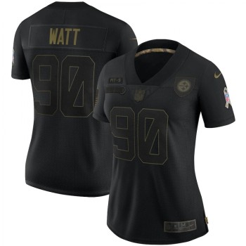 Women's Pittsburgh Steelers #90 T. J. Watt Black Saluite To Service Limited Stitched NFL Jersey(Run Small) Women's Pittsburgh Steelers #90 T. J. Watt Black Saluite To Service Limited Stitched NFL Jersey(Run Small)
