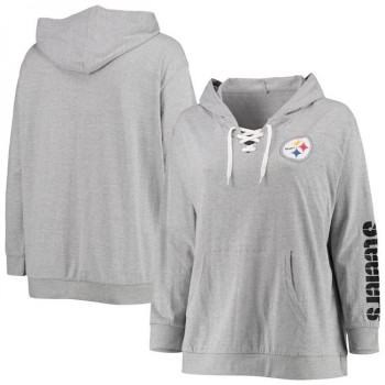 Women's Pittsburgh Steelers Heathered Gray Lace-Up Pullover Hoodie Women's Pittsburgh Steelers Heathered Gray Lace-Up Pullover Hoodie