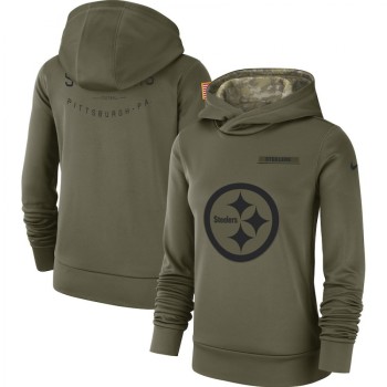 Women's Pittsburgh Steelers Olive Salute to Service Team Logo Performance Pullover NFL Hoodie Women's Pittsburgh Steelers Olive Salute to Service Team Logo Performance Pullover NFL Hoodie