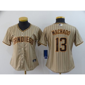 Women's San Diego Padres #13 Manny Machado Tan Brown Cool Base Stitched MLB Jersey(Run Small) Women's San Diego Padres #13 Manny Machado Tan Brown Cool Base Stitched MLB Jersey(Run Small)