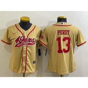 Women's San Francisco 49ers #13 Brock Purdy Gold With Patch Cool Base Stitched Baseball Jersey(Run Small) Women's San Francisco 49ers #13 Brock Purdy Gold With Patch Cool Base Stitched Baseball Jersey(Run Small)