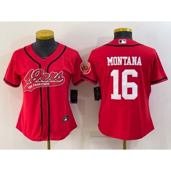 Women's San Francisco 49ers #16 Joe Montana Red With Patch Cool Base Stitched Baseball Jersey(Run Small) Women's San Francisco 49ers #16 Joe Montana Red With Patch Cool Base Stitched Baseball Jersey(Run Small)