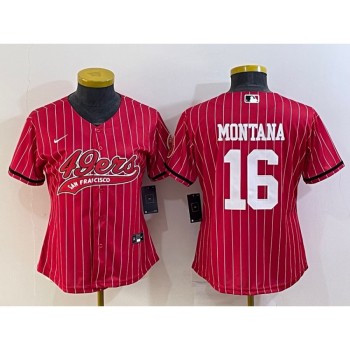 Women's San Francisco 49ers #16 Joe Montana Red With Patch Cool Base Stitched Baseball Jersey(Run Small) Women's San Francisco 49ers #16 Joe Montana Red With Patch Cool Base Stitched Baseball Jersey(Run Small)