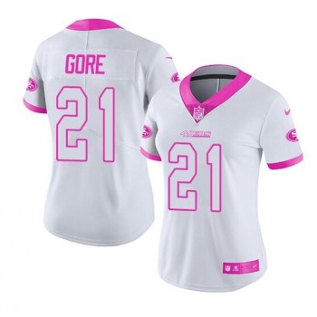 Women's San Francisco 49ers #21 Frank Gore White/Pink Stitched Jersey(Run Small) Women's San Francisco 49ers #21 Frank Gore White/Pink Stitched Jersey(Run Small)