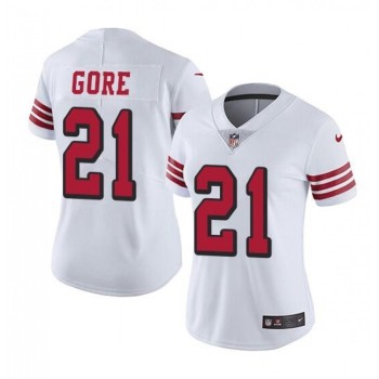 Women's San Francisco 49ers #21 Frank Gore White Stitched Jersey(Run Small)