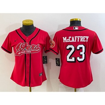 Women's San Francisco 49ers #23 Christian McCaffrey New Red With Patch Cool Base Stitched Baseball Jersey(Run Small) Women's San Francisco 49ers #23 Christian McCaffrey New Red With Patch Cool Base Stitched Baseball Jersey(Run Small)