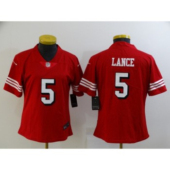 Women's San Francisco 49ers #5 Trey Lance Red Stitched Jersey(Run Small) Women's San Francisco 49ers #5 Trey Lance Red Stitched Jersey(Run Small)