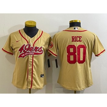 Women's San Francisco 49ers #80 Jerry Rice Gold With Patch Cool Base Stitched Baseball Jersey(Run Small) Women's San Francisco 49ers #80 Jerry Rice Gold With Patch Cool Base Stitched Baseball Jersey(Run Small)