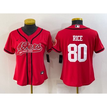 Women's San Francisco 49ers #80 Jerry Rice Red With Patch Cool Base Stitched Baseball Jersey(Run Small) Women's San Francisco 49ers #80 Jerry Rice Red With Patch Cool Base Stitched Baseball Jersey(Run Small)