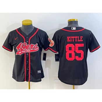 Women's San Francisco 49ers #85 George Kittle Black With Patch Cool Base Stitched Baseball Jersey(Run Small) Women's San Francisco 49ers #85 George Kittle Black With Patch Cool Base Stitched Baseball Jersey(Run Small)