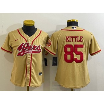 Women's San Francisco 49ers #85 George Kittle Gold With Patch Cool Base Stitched Baseball Jersey(Run Small) Women's San Francisco 49ers #85 George Kittle Gold With Patch Cool Base Stitched Baseball Jersey(Run Small)