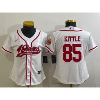 Women's San Francisco 49ers #85 George Kittle White With Patch Cool Base Stitched Baseball Jersey(Run Small) Women's San Francisco 49ers #85 George Kittle White With Patch Cool Base Stitched Baseball Jersey(Run Small)
