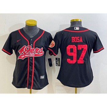 Women's San Francisco 49ers #97 Nick Bosa Black With Patch Cool Base Stitched Baseball Jersey(Run Small) Women's San Francisco 49ers #97 Nick Bosa Black With Patch Cool Base Stitched Baseball Jersey(Run Small)