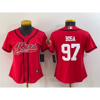 Women's San Francisco 49ers #97 Nick Bosa Red With Patch Cool Base Stitched Baseball Jersey(Run Small) Women's San Francisco 49ers #97 Nick Bosa Red With Patch Cool Base Stitched Baseball Jersey(Run Small)