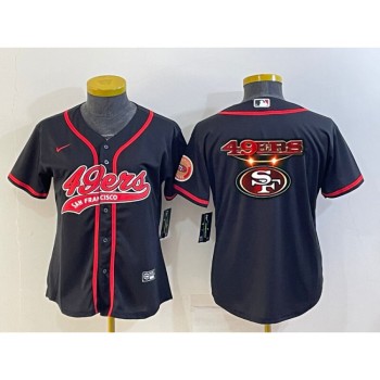 Women's San Francisco 49ers Black Team Big Logo With Patch Cool Base Stitched Baseball Jersey(Run Small) Women's San Francisco 49ers Black Team Big Logo With Patch Cool Base Stitched Baseball Jersey(Run Small)
