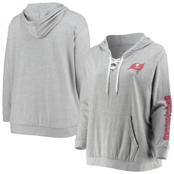 Women's Tampa Bay Buccaneers Heathered Gray Plus Size Lace-Up Pullover Hoodie Women's Tampa Bay Buccaneers Heathered Gray Plus Size Lace-Up Pullover Hoodie