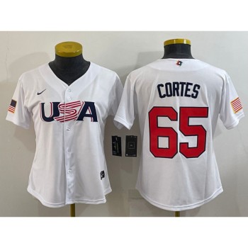 Women's USA Baseball #65 Nestor Cortes 2023 White World Baseball Classic Stitched Jersey(Run Small)