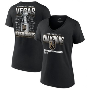 Women's Vegas Golden Knights Black 2023 Stanley Cup Champions Signature Roster V-Neck T-Shirt Women's Vegas Golden Knights Black 2023 Stanley Cup Champions Signature Roster V-Neck T-Shirt