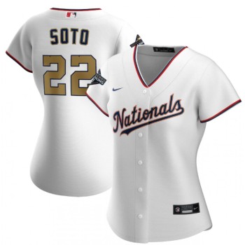 Women's Washington Nationals #22 Juan Soto White 2020 Gold Program Stitched Championship Jersey(Run Small) Women's Washington Nationals #22 Juan Soto White 2020 Gold Program Stitched Championship Jersey(Run Small)