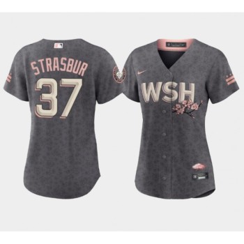 Women's Washington Nationals #37 Stephen Strasburg 2022 Grey City Connect Cherry Blossom Stitched Jersey(Run Small) Women's Washington Nationals #37 Stephen Strasburg 2022 Grey City Connect Cherry Blossom Stitched Jersey(Run Small)
