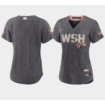 Women's Washington Nationals Blank 2022 Grey City Connect Cherry Blossom Stitched Jersey(Run Small) Women's Washington Nationals Blank 2022 Grey City Connect Cherry Blossom Stitched Jersey(Run Small)