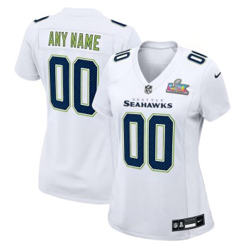 Women's Seattle Seahawks Custom White Super Bowl LX Patch Tundra Fashion Game Jersey