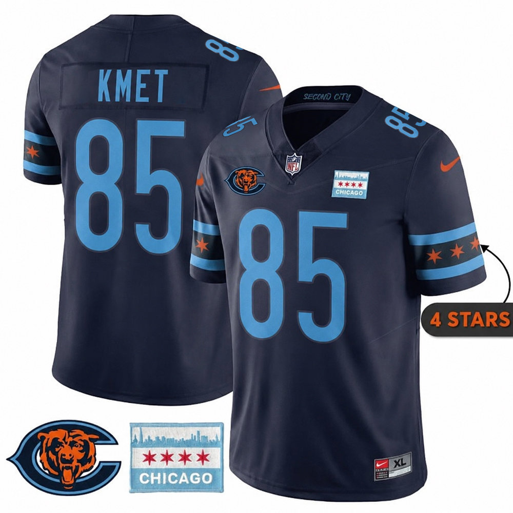Men's Chicago Bears #85 Cole Kmet Navy City Edition With Chicago Flag Vapor F.U.S.E. Untouchable Limited Jersey